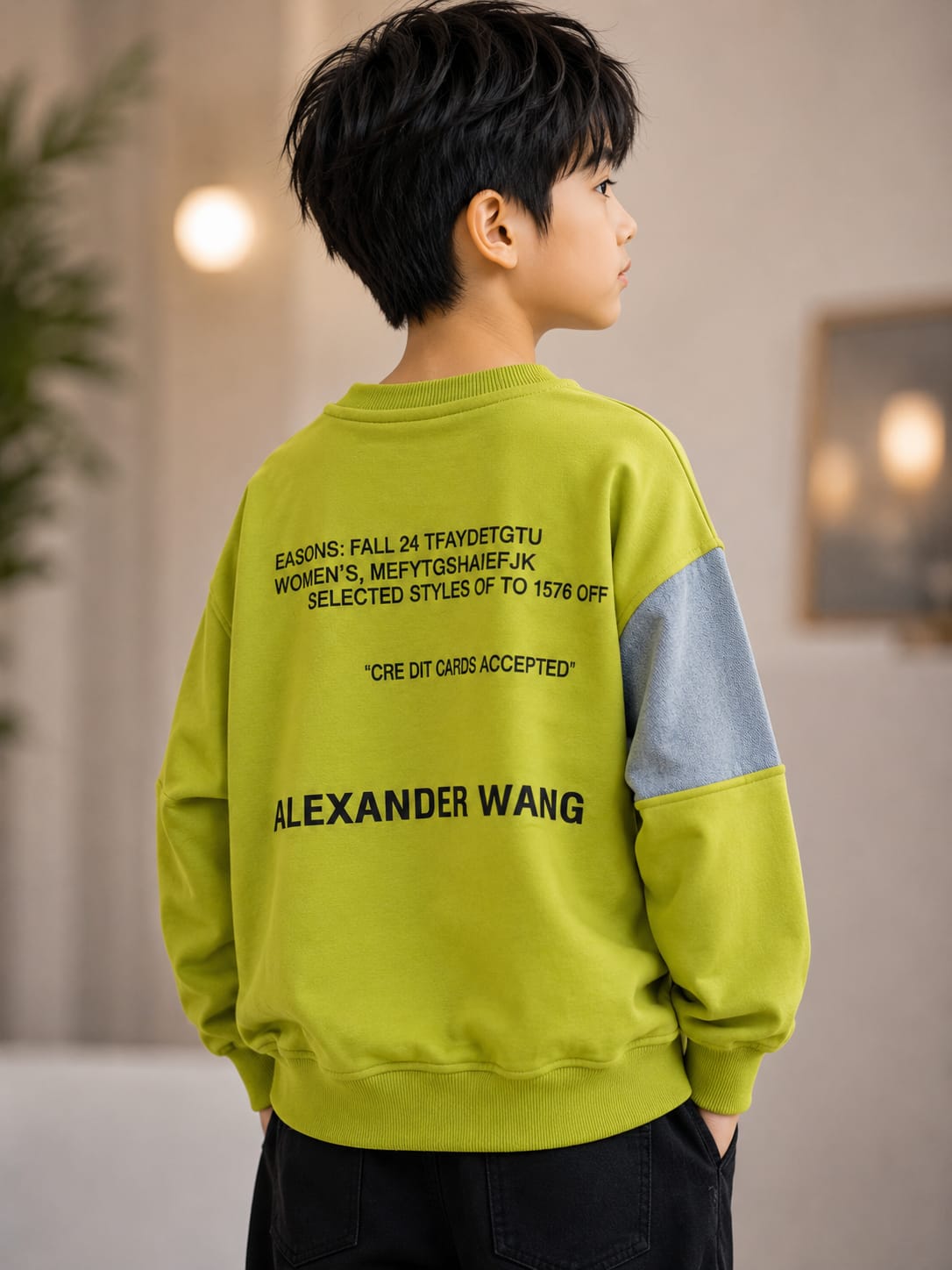 Boys Lime Green Denim Patch Sweatshirt (6-11 Years)