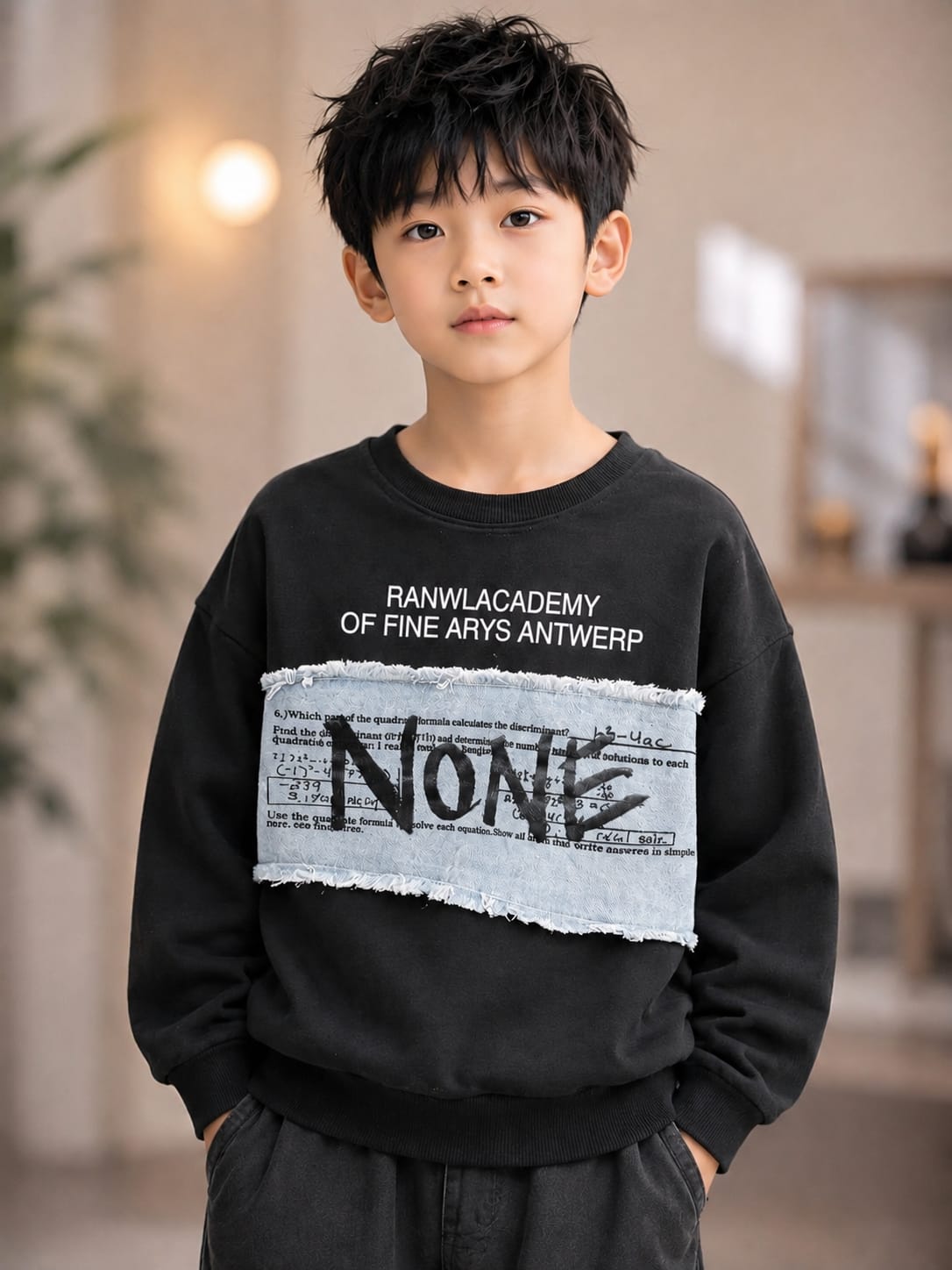 Boys Black Denim Patch Graphic Sweatshirt | Casual Winter Wear (6-11 Years)