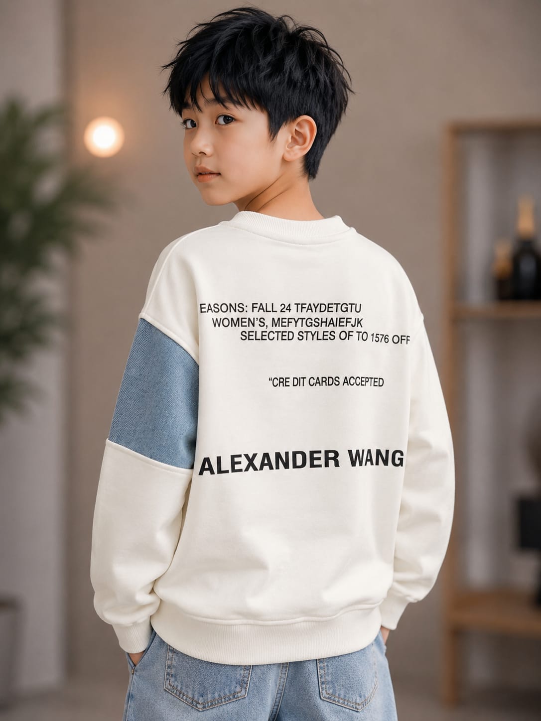 Boys Denim Pocket Patch Graphic Sweatshirt | Casual Winter Wear for Kids (6-11 Years)