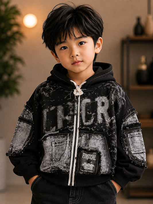 Kids D.C.R Printed Hooded Zip-Up Jacket for Boys & Girls | Winter Casual Hoodie (1-6 Years)