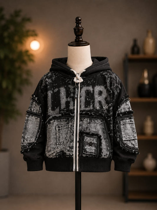 Kids D.C.R Printed Hooded Zip-Up Jacket for Boys & Girls | Winter Casual Hoodie (1-6 Years)