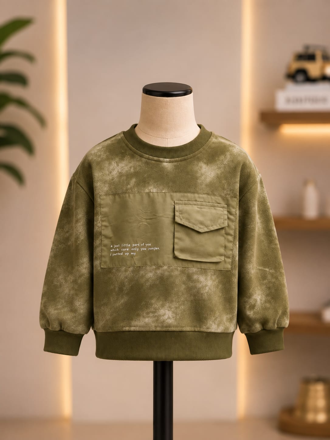 Kids Olive Utility Pocket Sweatshirt | Casual Winter Wear (1-6 Years)