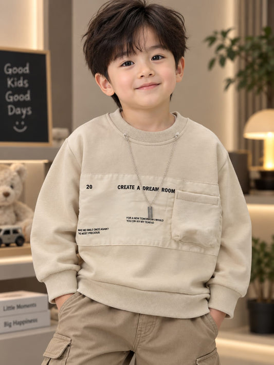 Kids Cream Premium Graphic Sweatshirt with Utility Pocket | Sizes 18–26