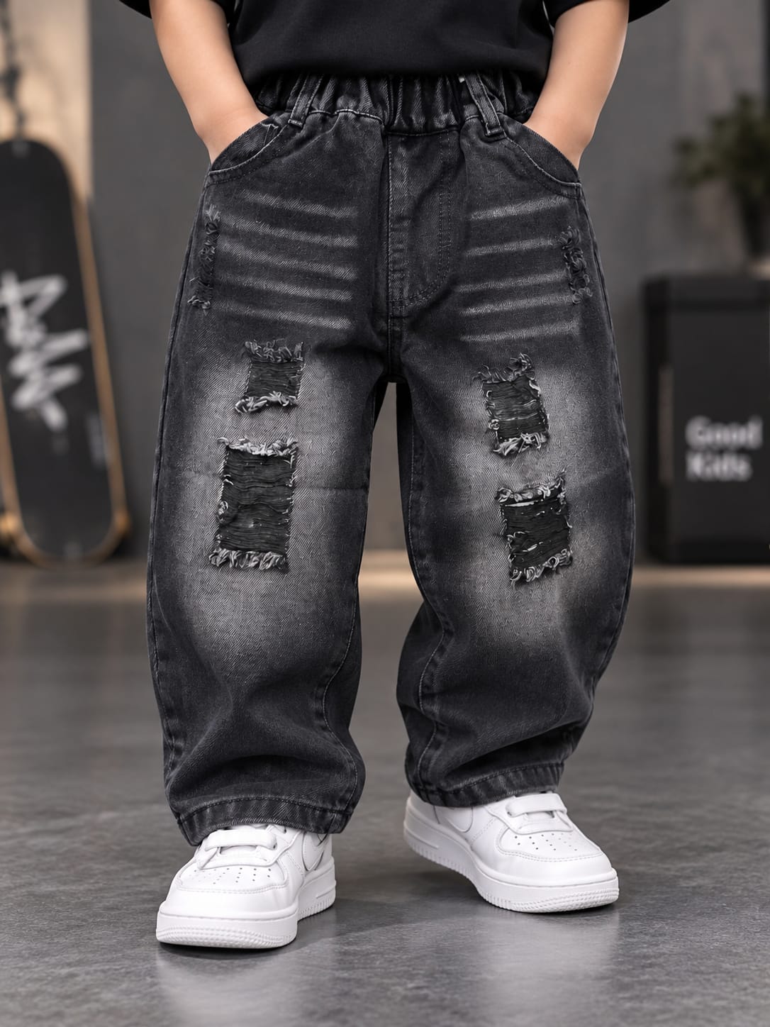 Kids Black Denim Jeans – Distressed Ripped Design | Sizes 30 Months–6 Years