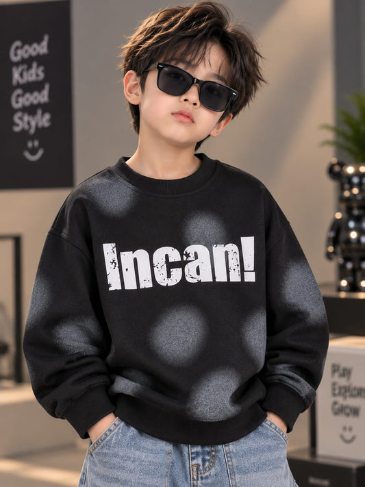 Kids Black Printed Oversized Sweatshirt – 6 to 12 Years