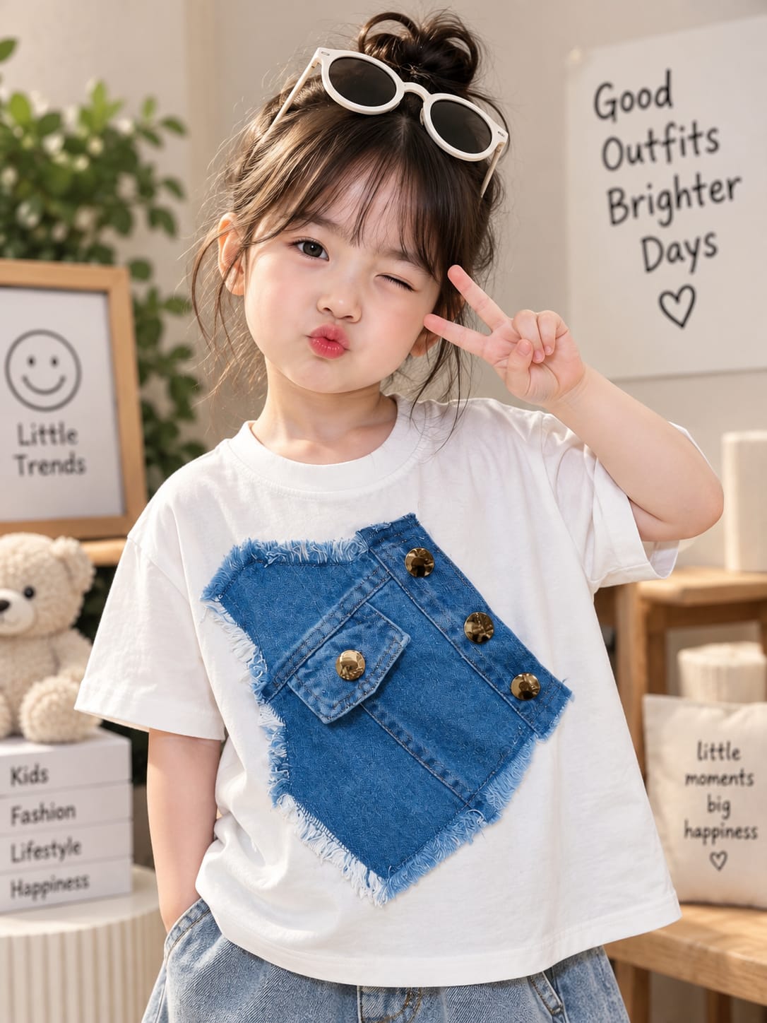 Baby Girls Premium Denim Patch Pocket Cotton T-Shirt | Stylish Casual Summer Top for 6 Months to 4 Years