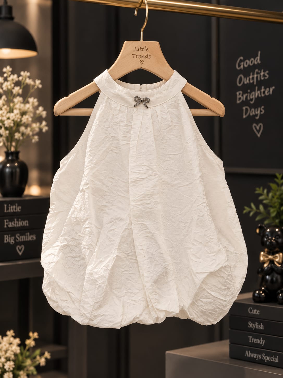 Baby Girls Elegant White Bubble Top | Sleeveless Party & Birthday Top (6 Months – 5 Years)