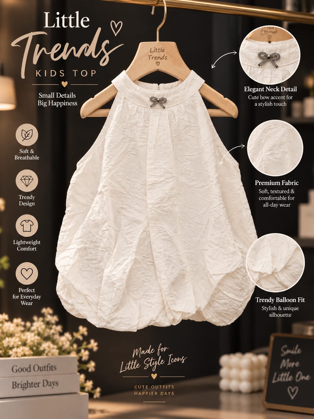 Baby Girls Elegant White Bubble Top | Sleeveless Party & Birthday Top (6 Months – 5 Years)