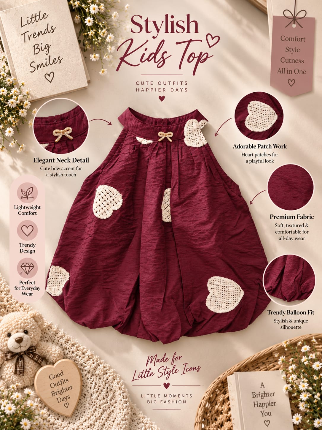 Little Hearts Bubble Top for Baby Girls | 6 Months to 5 Years