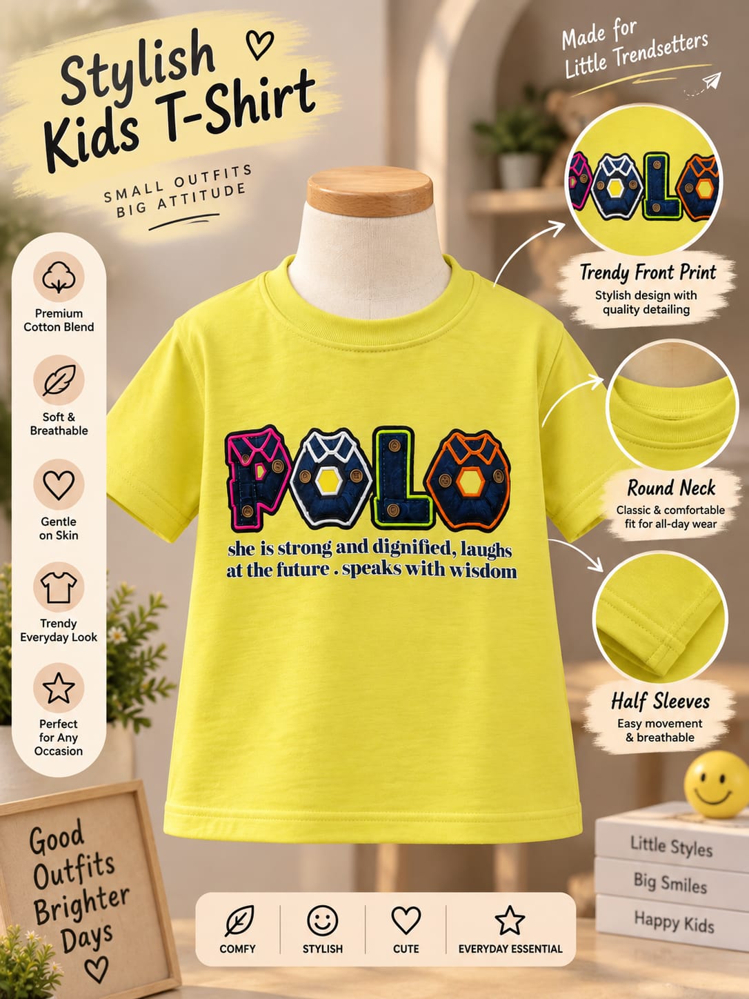 POLO Graphic Print Kids T-Shirt – Yellow