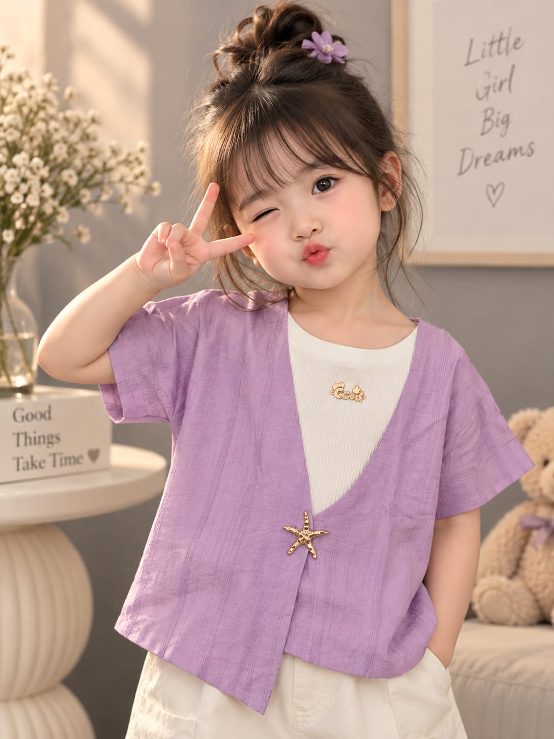 Lavender Layered Girls Top with Inner Tee | 1-5 Years