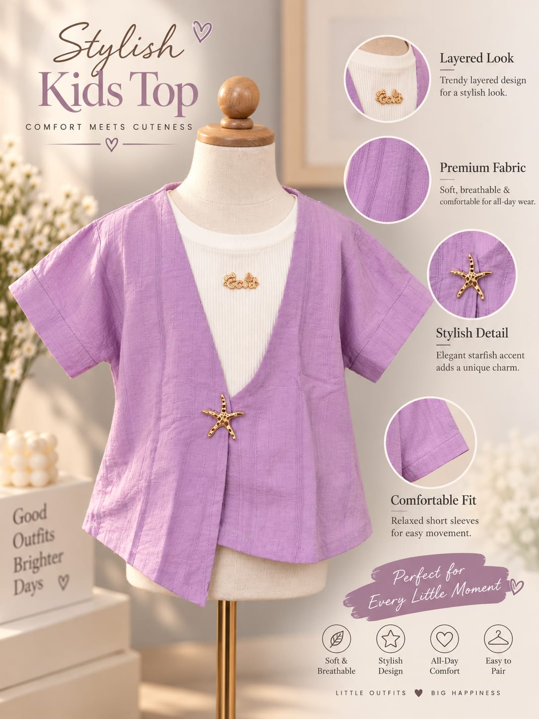 Lavender Layered Girls Top with Inner Tee | 1-5 Years