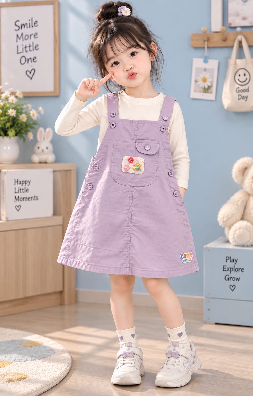 Cute Lavender Dungaree Dress with Full Sleeve Top Set for Baby Girls (0 Months–4 Years)