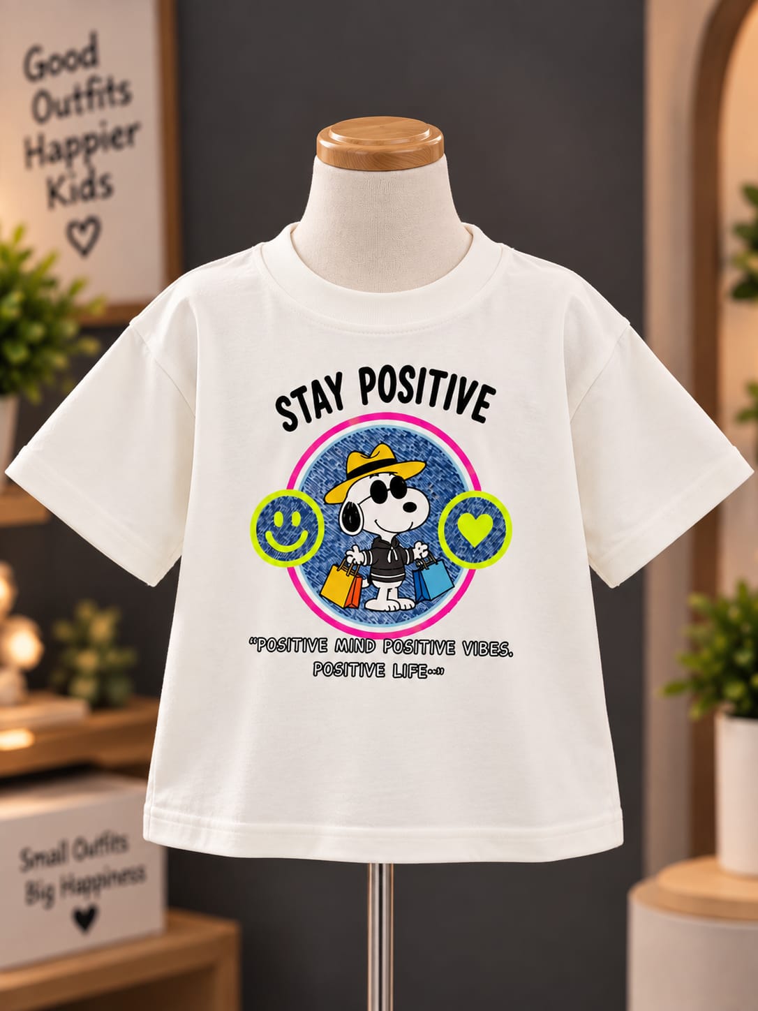 Girls Kids White Printed T-Shirt – Stay Positive Graphic | Sizes 16–20