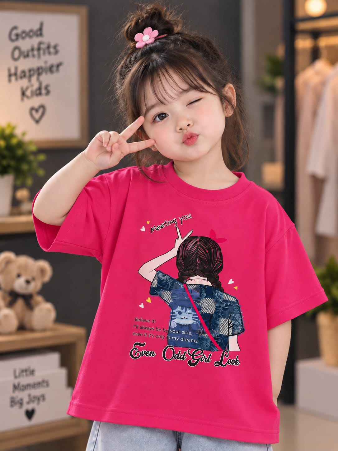 Girls Kids Pink Printed Half Sleeve T-Shirt – Stylish Graphic Design | Sizes 16–20