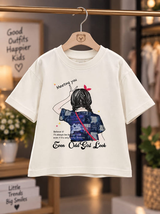 Girls White Printed Cotton T-Shirt – Stylish Graphic Design | Sizes 16–20