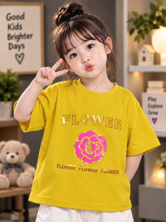 Girls Yellow Floral Printed T-Shirt – Stylish Flower Graphic Design | Sizes 16–24