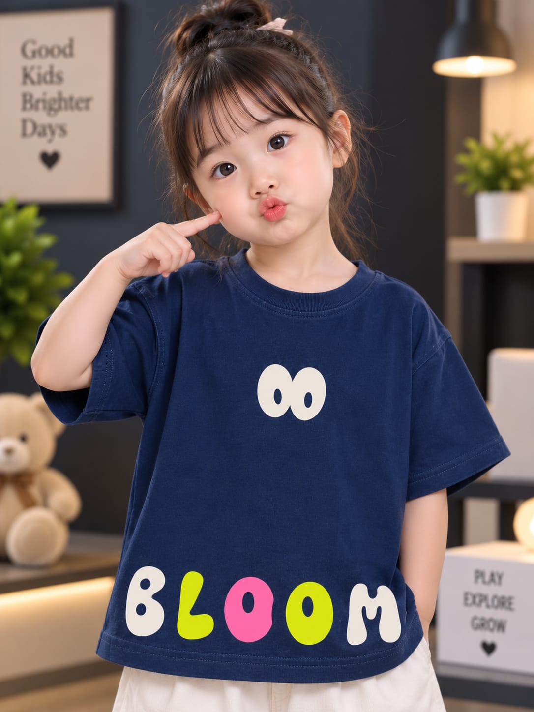Girls Navy Blue BLOOM Graphic Print T-Shirt | Half Sleeve | Sizes 16–20