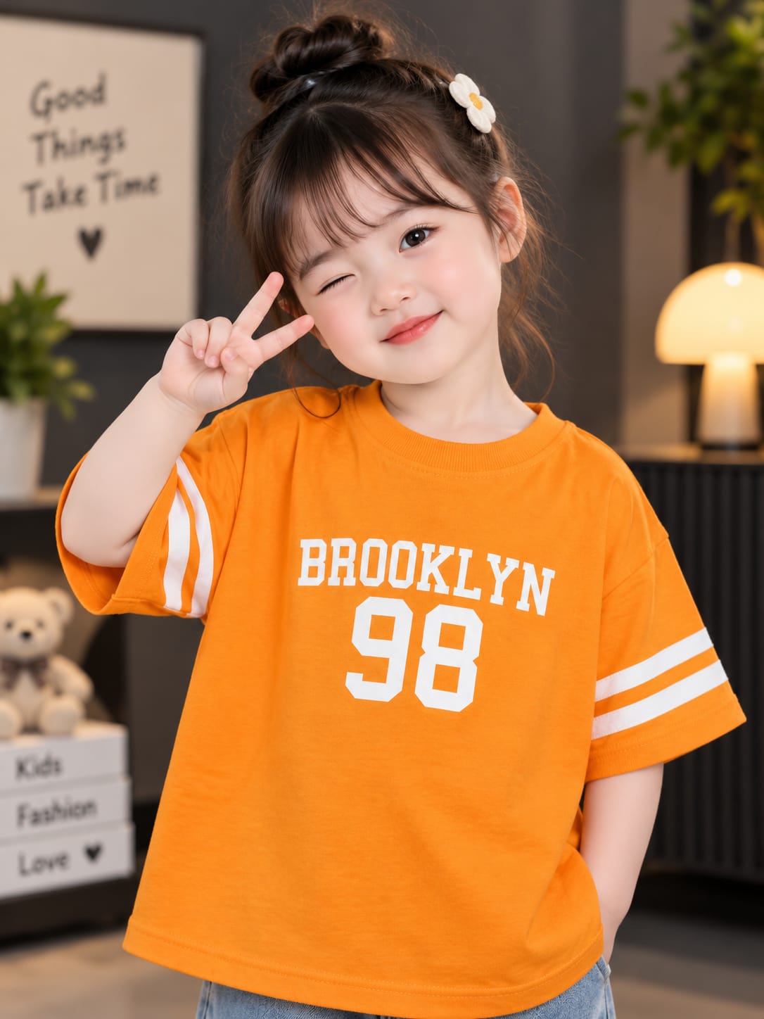Girls Kids Orange Brooklyn 98 Printed T-Shirt | Half Sleeve | Sizes 16–22
