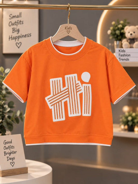 Kids Orange Graphic T-Shirt | Stylish Casual Half Sleeve Tee | Sizes 26–36