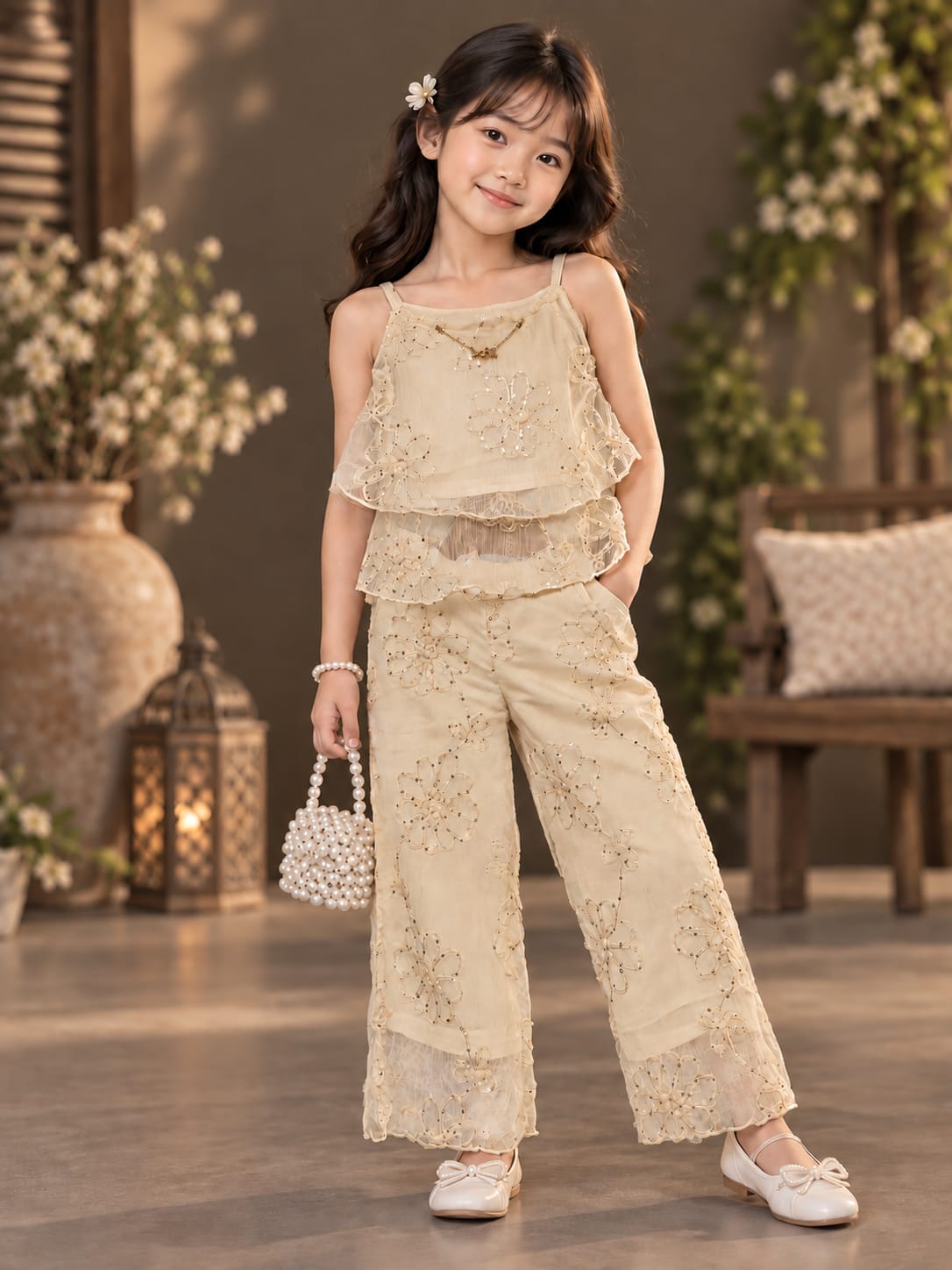 Girls Premium Floral Embroidered Co-ord Set | Party Wear Top & Palazzo Set | 1-5 Years