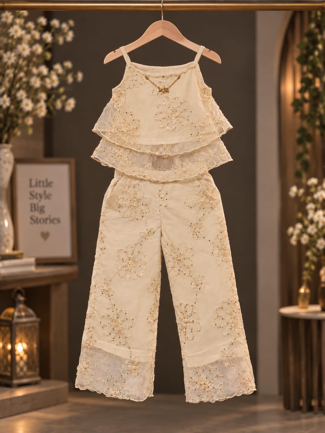 Girls Premium Floral Embroidered Co-ord Set | Party Wear Top & Palazzo Set | 1-5 Years