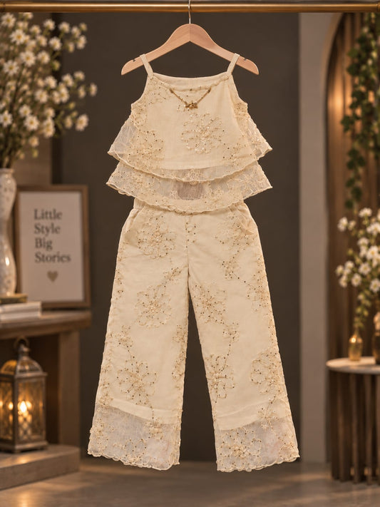 Girls Premium Floral Embroidered Co-ord Set | Party Wear Top & Palazzo Set | 1-5 Years