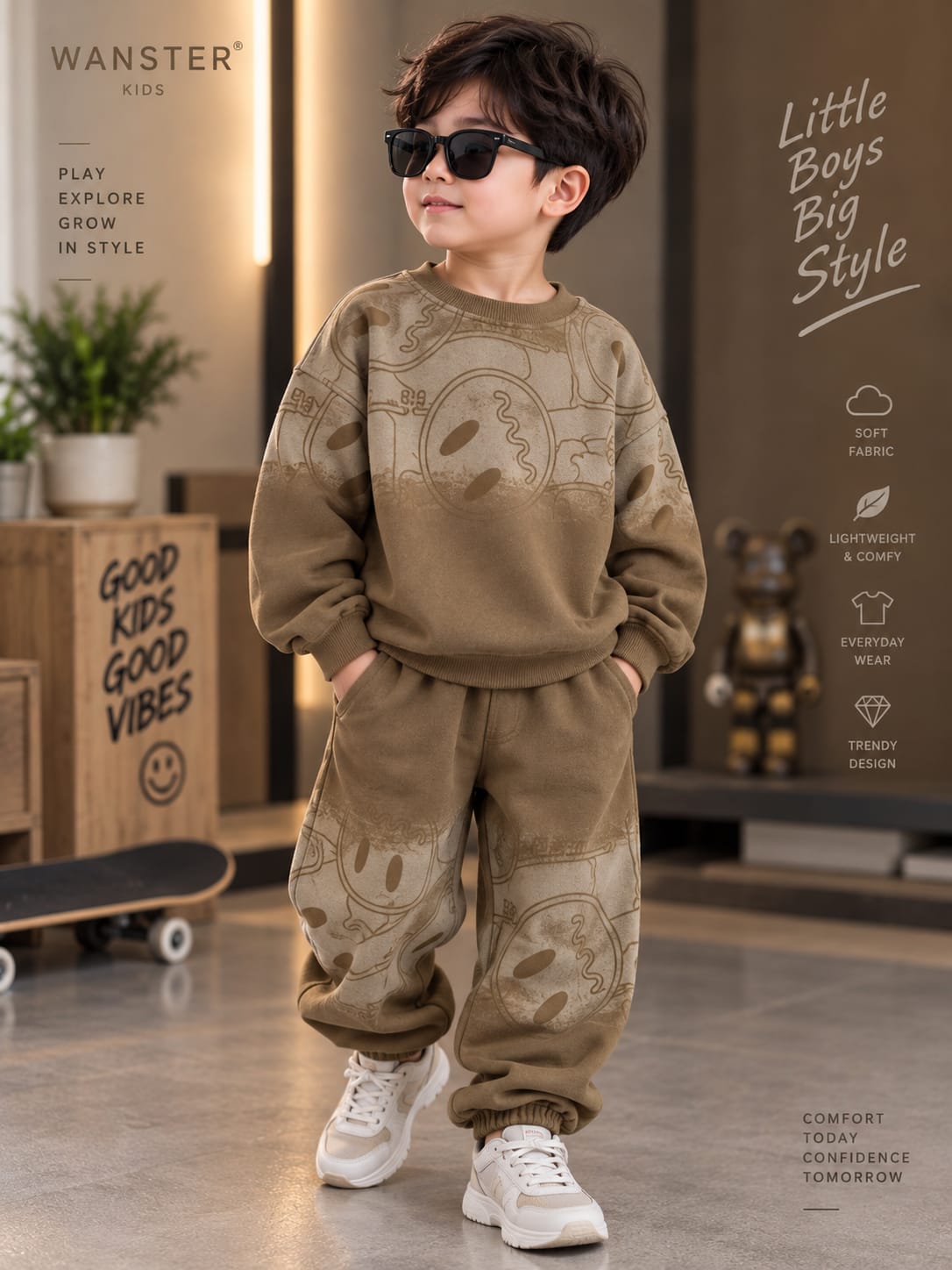 Boys Premium Printed Co-Ord Set | Korean Style Sweatshirt & Jogger Set | Sizes 18–26