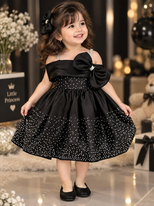 Girls Premium Black Party Wear Frock | Satin Bow & Sequin Dress | Sizes 12–14