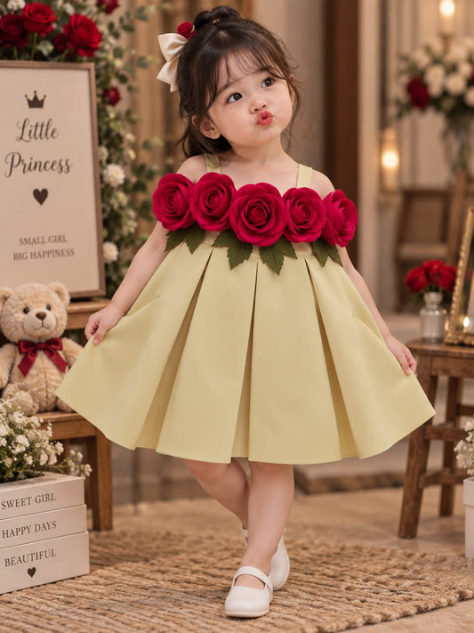 Girls Premium Floral Party Wear Frock | 3D Rose Flower Dress | Sizes 16–22