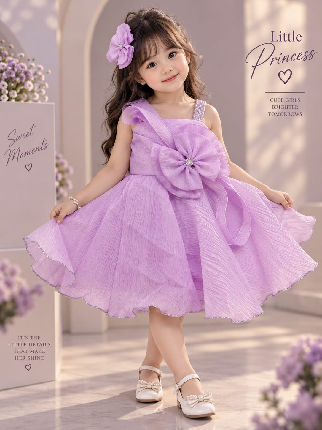 Girls Premium Lavender Party Wear Frock | Big Bow & Ruffle Princess Dress | Sizes 16–22