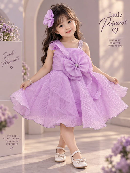 Girls Premium Lavender Party Wear Frock | Big Bow & Ruffle Princess Dress | Sizes 16–22