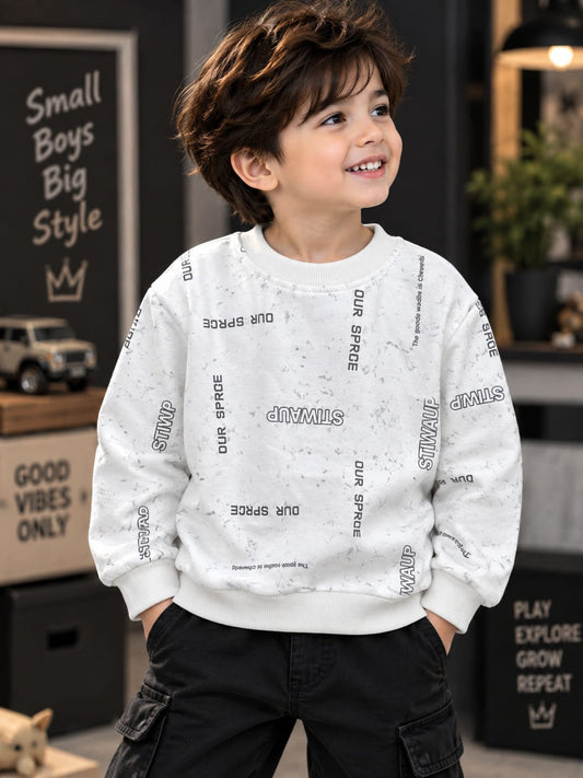 Kids Stylish White Printed Sweatshirt | Trendy Casual Wear | Sizes 6 Months–5 Years