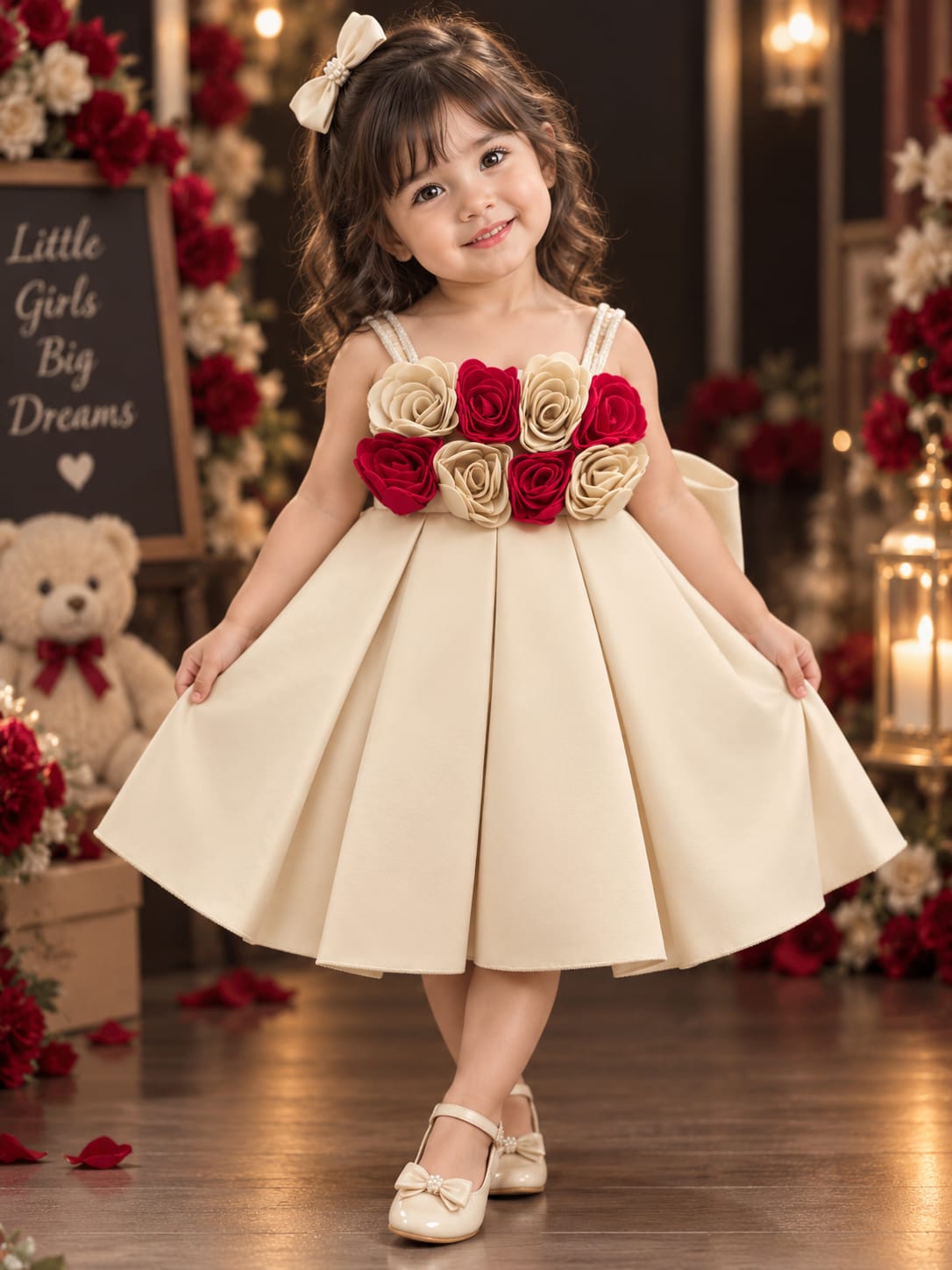 Girls Floral Party Frock | Premium Rose Applique Princess Dress | Sizes 16–22