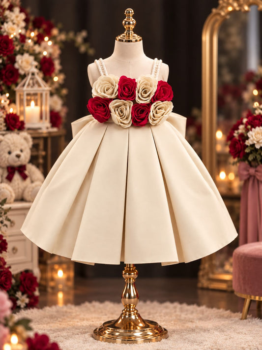 Girls Floral Party Frock | Premium Rose Applique Princess Dress | Sizes 16–22