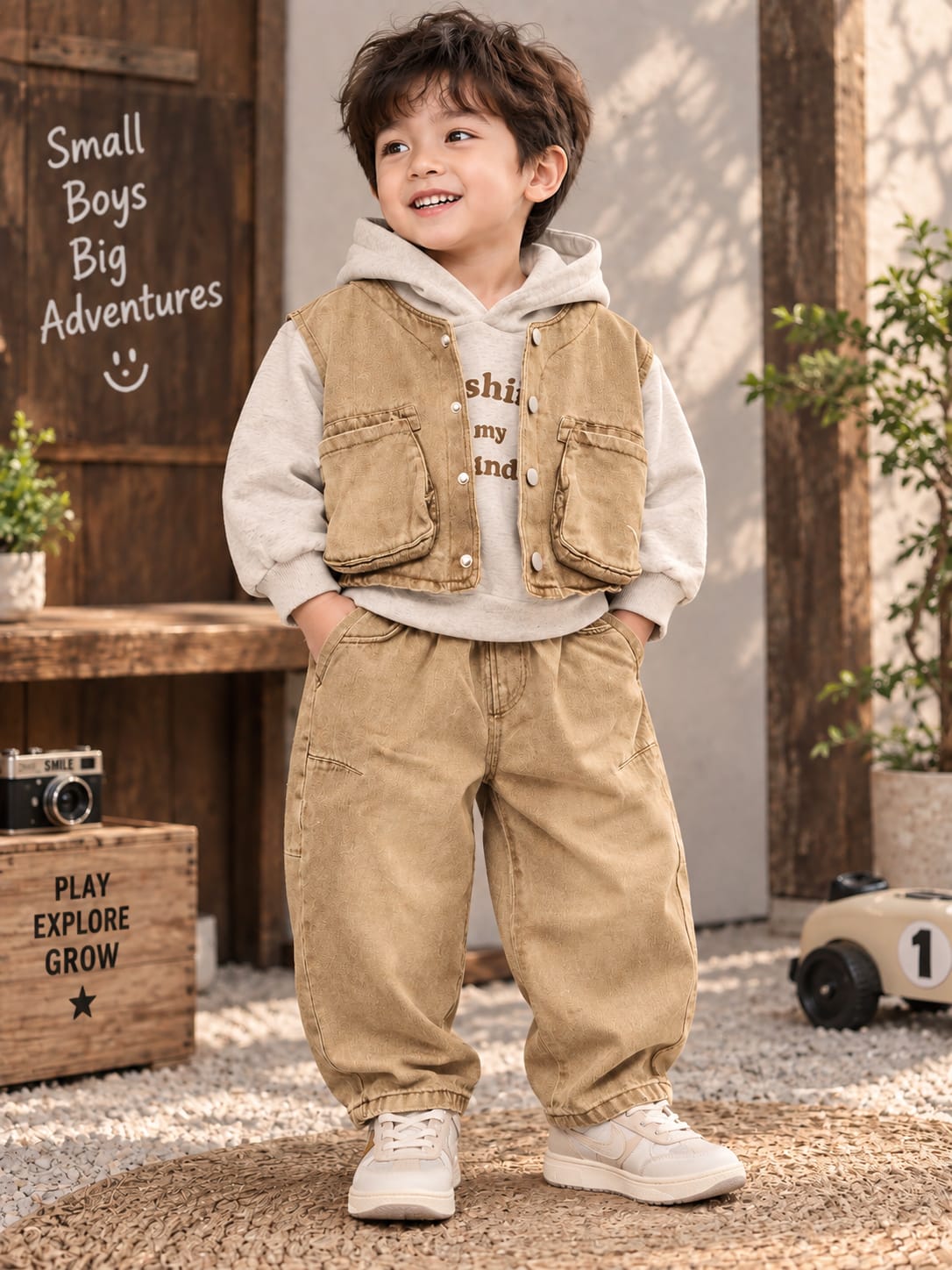 Boys Premium Hoodie & Utility Vest Co-Ord Set | Korean Streetwear Winter Outfit | 1-6 Years