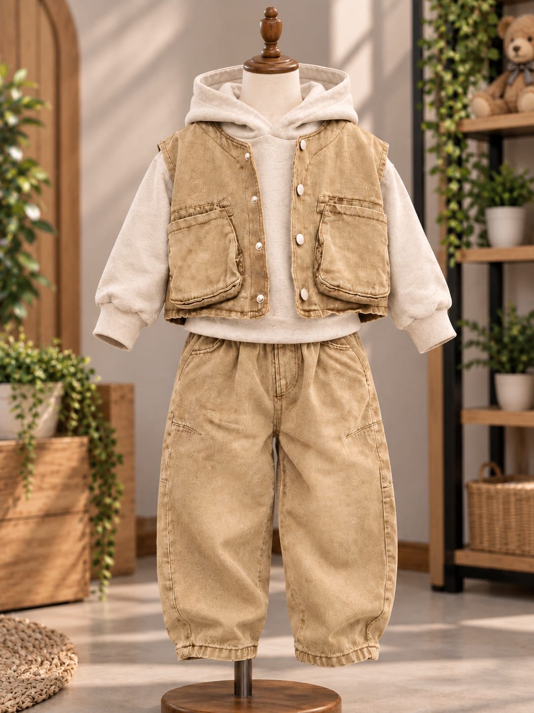 Boys Premium Hoodie & Utility Vest Co-Ord Set | Korean Streetwear Winter Outfit | 1-6 Years