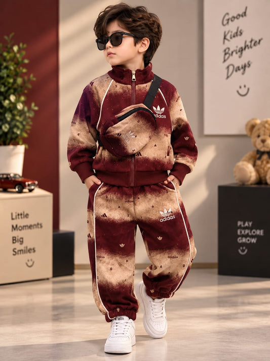 Boys Premium Winter Tracksuit Set with Sling Bag | Zipper Jacket & Jogger Co-Ord Set | 1-6 Years