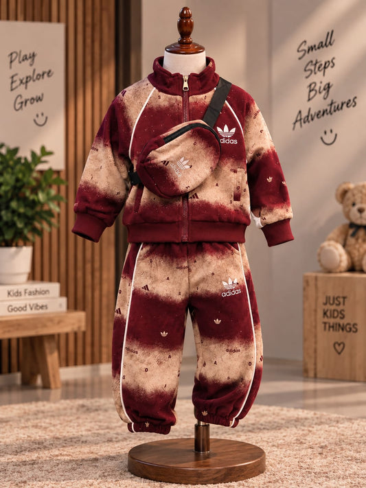Boys Premium Winter Tracksuit Set with Sling Bag | Zipper Jacket & Jogger Co-Ord Set | 1-6 Years