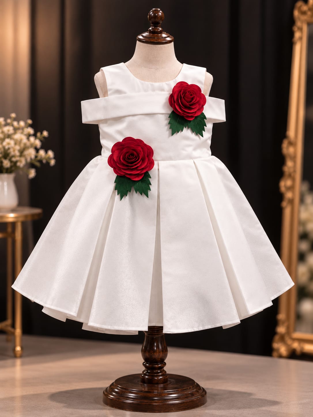 Girls Elegant White Party Dress with 3D Rose Appliqué | Princess Occasion Dress | 1-4 Years  Description