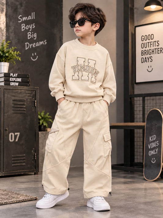 WANSTER Kids Premium Co-Ord Set | Sweatshirt & Cargo Jogger Set for Boys | 6-11 Years