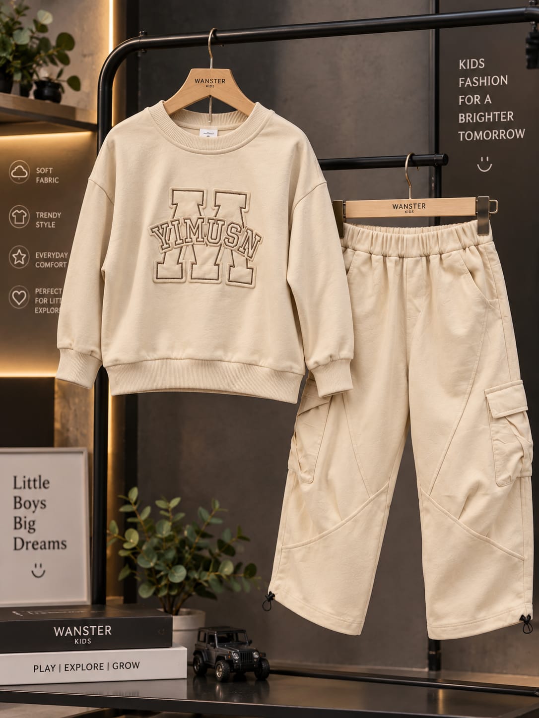 WANSTER Kids Premium Co-Ord Set | Sweatshirt & Cargo Jogger Set for Boys | 6-11 Years