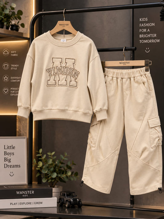 WANSTER Kids Premium Co-Ord Set | Sweatshirt & Cargo Jogger Set for Boys | 6-11 Years