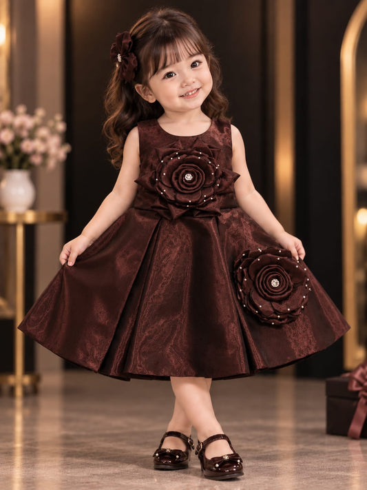 Girls Premium Floral Party Dress | Elegant Maroon Occasion Wear Dress | 1-4 Years