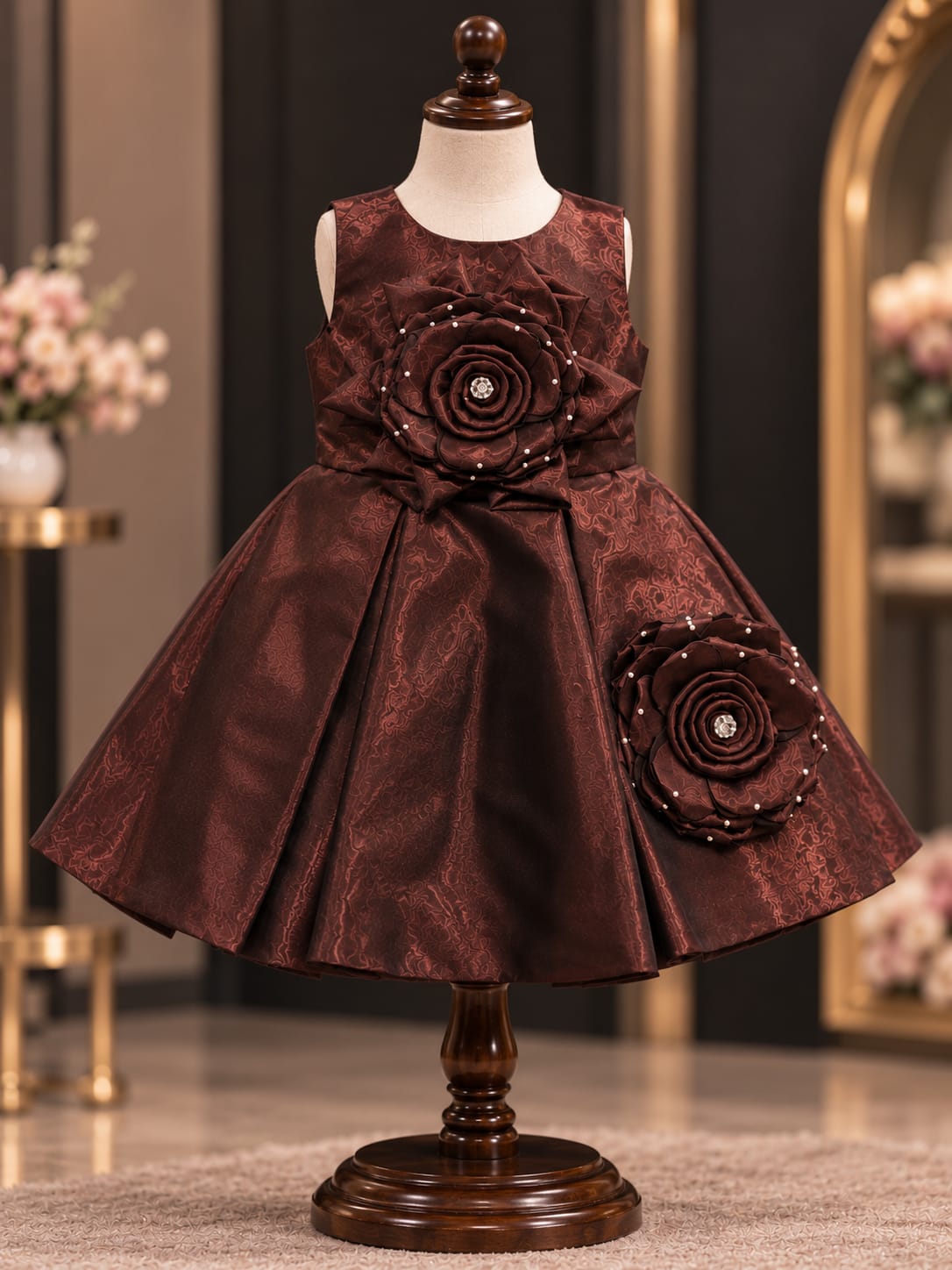 Girls Premium Floral Party Dress | Elegant Maroon Occasion Wear Dress | 1-4 Years