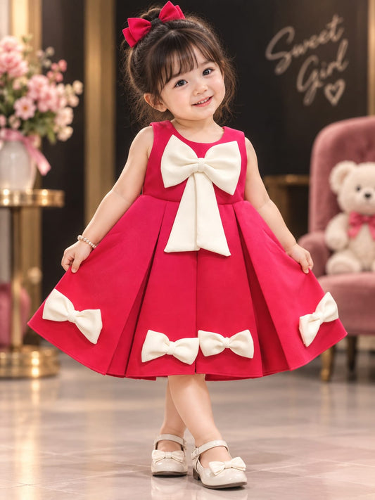 Girls Hot Pink Party Bow Dress | Premium Princess Occasion Dress | 1-4 Years