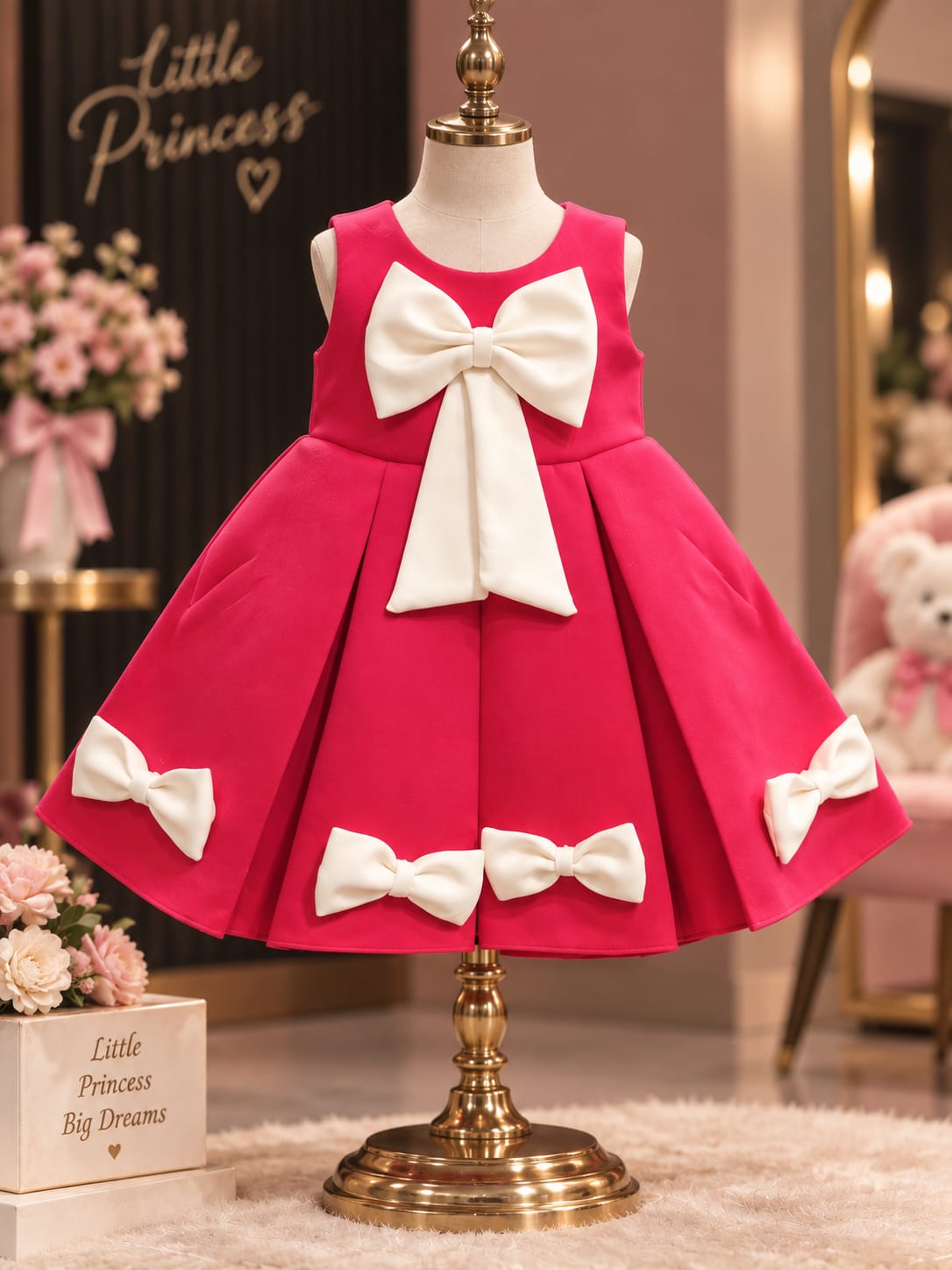 Girls Hot Pink Party Bow Dress | Premium Princess Occasion Dress | 1-4 Years