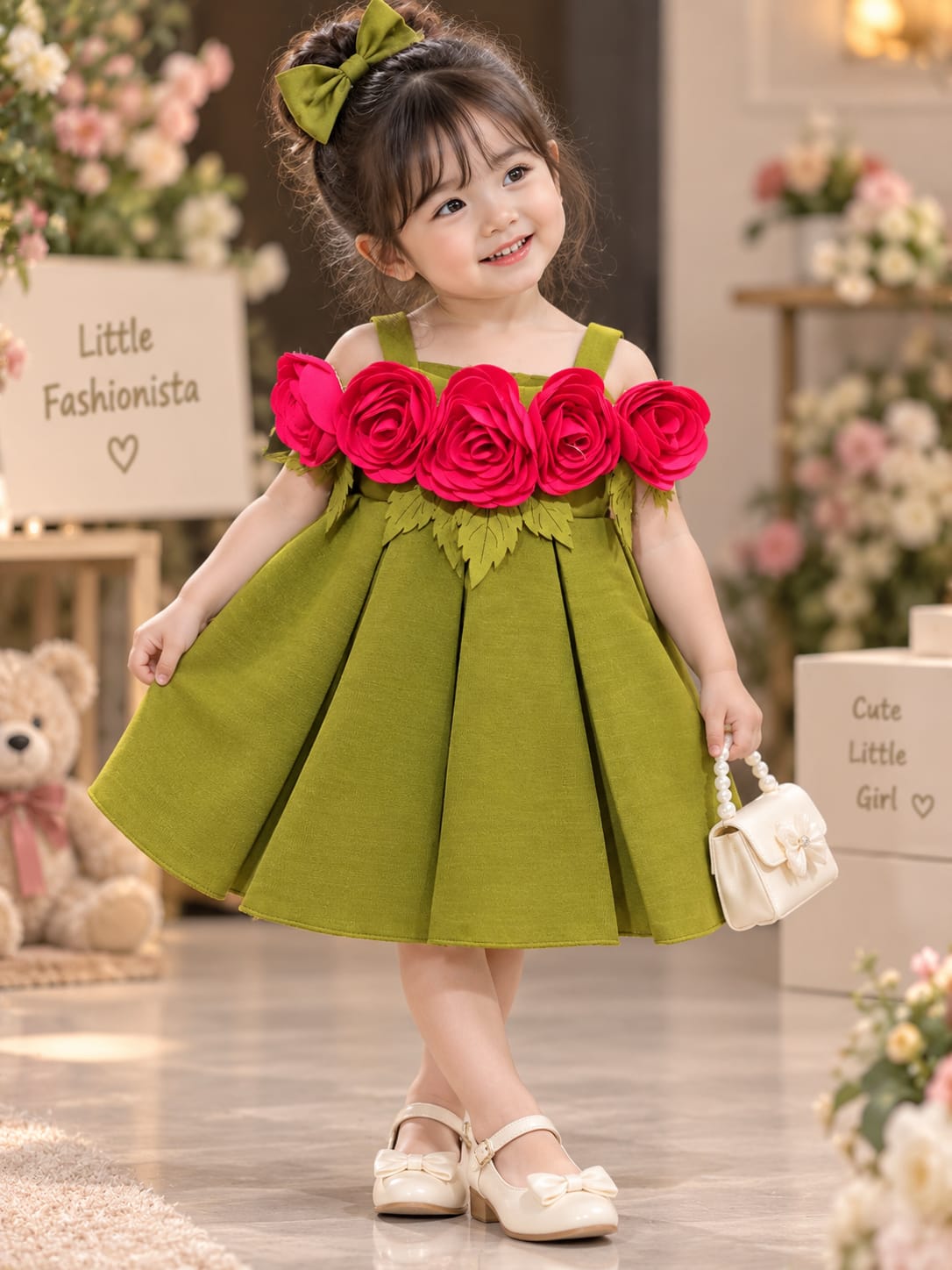 Girls Floral Rose Party Dress | Premium Designer Occasion Dress | 1-4 Years