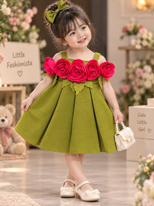 Girls Floral Rose Party Dress | Premium Designer Occasion Dress | 1-4 Years