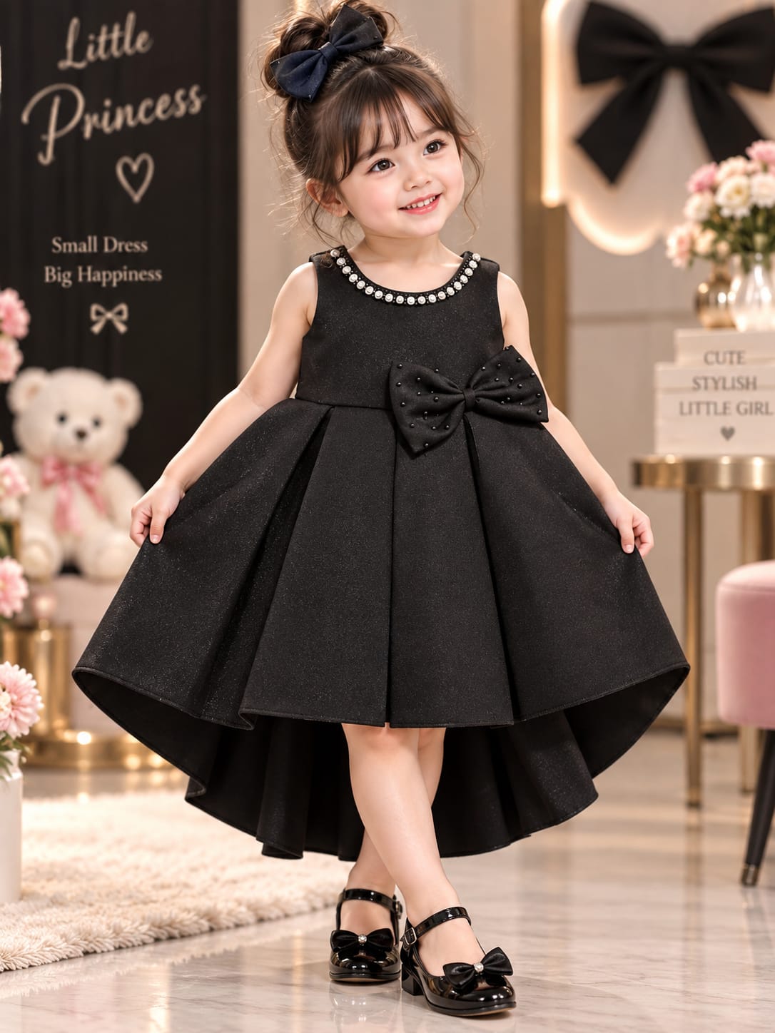 Girls Black Pearl Party Dress | Premium Princess Occasion Dress | 1-4 Years